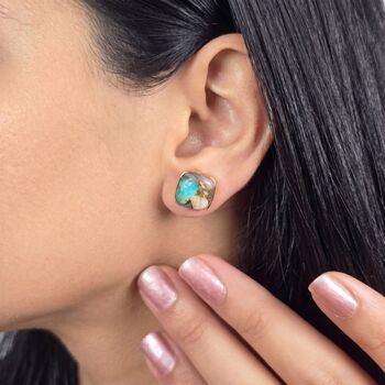 Rose Gold Plated Opal Turquoise Gemstone Stud Earrings, 2 of 4