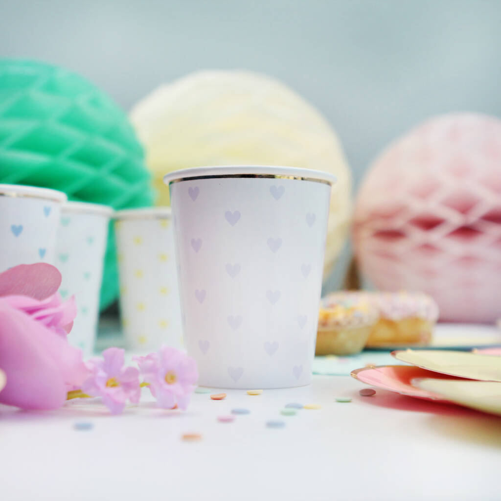8x Colourful Heart Print Paper Party Cups By Postbox Party