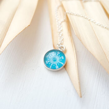 Sterling Silver Compass Necklace In Teal, 4 of 7