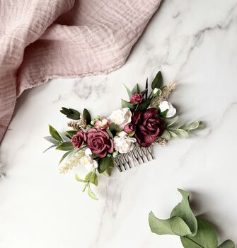 Burgundy And White Floral Hair Comb, 4 of 4