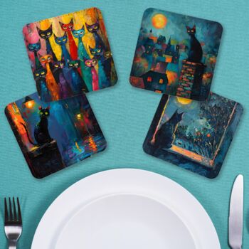 Mystic Felines Set Of Four Pu Leather Coasters, 4 of 8