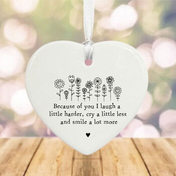 Personalised Porcelain Heart Because Of You I Laugh A Little Louder Friendship, 2 of 2