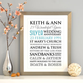 Personalised Silver Wedding Anniversary Art, 2 of 10