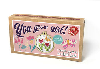You Grow Girl! Mini Matchbox Cross Stitch Kit, 2 of 6