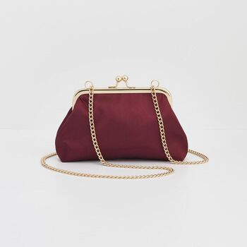 Victoriana Embroidered Burgundy Satin Clutch Bag, 4 of 6