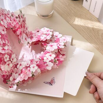 3D Pop Up Floral Heart Greeting Card – Pink Blossom Design, 5 of 6