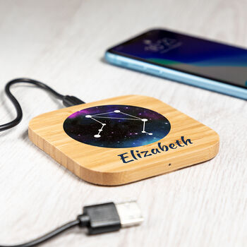 Personalised Star Sign Bamboo Wireless Charger, 4 of 6