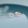 Sterling Silver Dainty Little Cherry Blossom Flower Floral Stud Earrings, thumbnail 1 of 9
