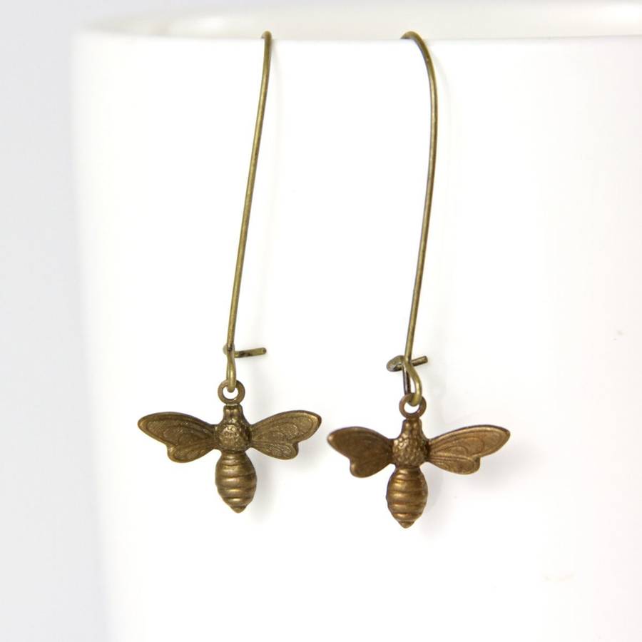bronze bee earrings by gaamaa