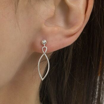 Sterling Silver Leaf Outline Drop Studs Earrings, 2 of 3