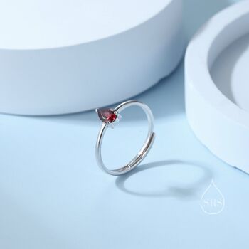 Sterling Silver Natural Red Garnet Droplet Ring, 3 of 12