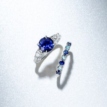 Blue Sapphire And Sky Blue Topaz Half Eternity Ring In Sterling Silver And 18k Gold Vermeil, 5 of 11
