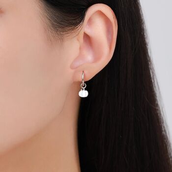 Cute Pumpkin Huggie Hoops Earrings In Sterling Silver, 2 of 11