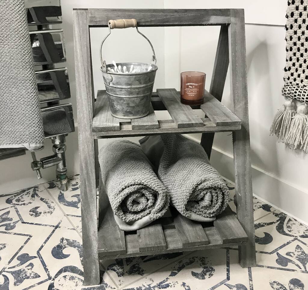 Small Grey Wooden Tiered Standing Shelf By Ev Home