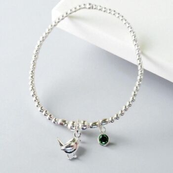 Sterling Silver Robin Beaded Stretch Bracelet, 3 of 11