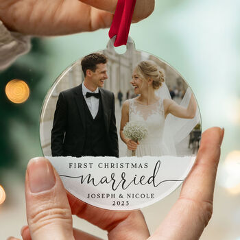 Personalised First Christmas Married Photo Decoration, 9 of 9