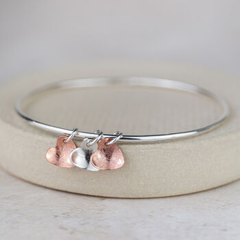 Sterling Silver And Copper Heart Charm Bangle, 3 of 5