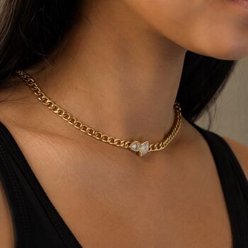 Marquise Bezel Charm Choker Necklace In 18 K Gold Adjustable Everyday Jewellery, 4 of 11
