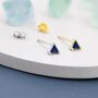 Tiny Sapphire Blue Cz Triangle Stud Earrings, thumbnail 2 of 10