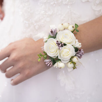 Wedding Flower Wrist Corsage In Purple, 7 of 8