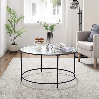 Round Coffee Table Glass Table With Steel Frame, 2 of 11