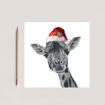 Giraffe Red Hat Christmas Card, 2 of 3
