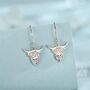 Highland Cow Drop Dangling Earrings In Sterling Silver, thumbnail 1 of 11