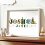 Safari Animal Personalised Green Toned Name Print, thumbnail 1 of 5