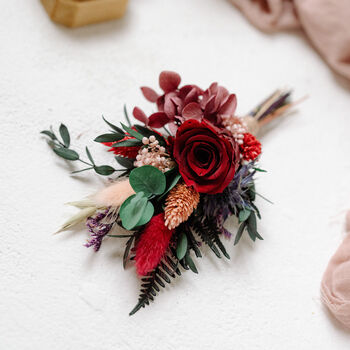 Fawn Jewel Toned Wedding Dried Flower Buttonhole/ Boutonnière, 2 of 2