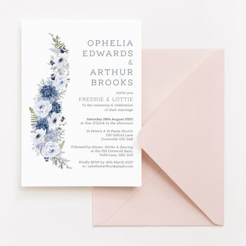 Wedding Invitation Winter Blue Floral, 3 of 5