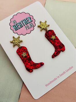 Glitter Cowboy Boot Earrings / Festival Fashion Dangles / Country Western Statement Jewellery / Line Dancing Earrings, 11 of 12