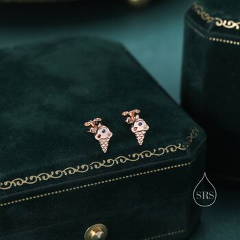 Cute Tiny Ice Cream Cz Stud Earrings In Sterling Silver, 4 of 10