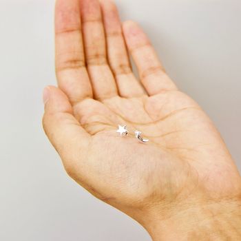 Tiny Moon And Star Stud Earrings, 3 of 9