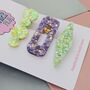 Lilac And Green Glitter Resin Hair Clips, thumbnail 3 of 4