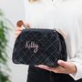 Personalised Quilted Charcoal Velvet Wash Bag, thumbnail 1 of 6