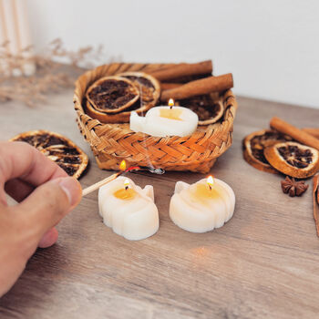 Set Of Three White Pumpkin Tea Light Candles, 5 of 10
