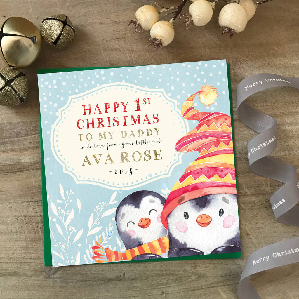 personalised babys first christmas daddy card penguins by sweet pea the onion christmas cards