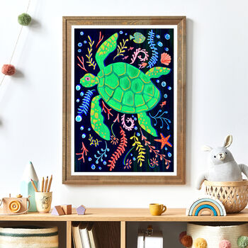 Colourful Sea Turtle Nursery Art Print, 3 of 8