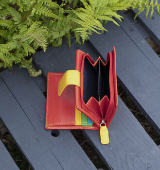 Personalised Small Mutlicolour Red Leather Purse Rfid Protected, 9 of 9