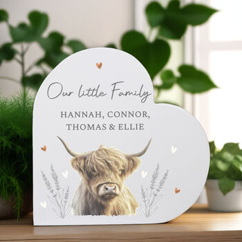 Personalised Highland Cow Wooden Heart Ornament, 2 of 4