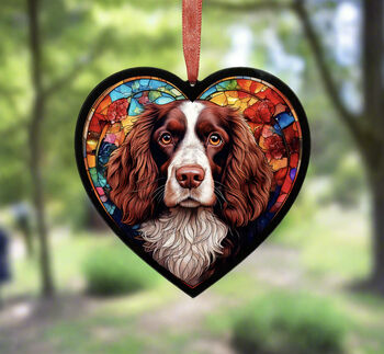 Welsh Springer Stained Glass Effect Heart Suncatcher, 4 of 5