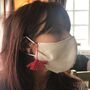 Linen Face Mask With Rose Embroidery And Red Tassel, thumbnail 4 of 4