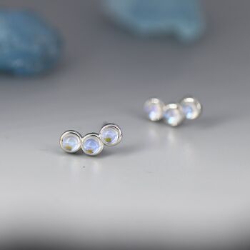 Sterling Silver Moonstone Trio Stud Earrings, 6 of 12