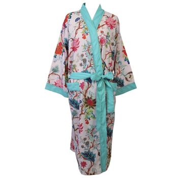 Ladies Pink Exotic Flower Print Cotton Dressing Gown, 4 of 4