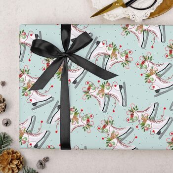 Three Sheets Of Christmas Skates Wrapping Paper, 2 of 2