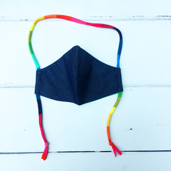 Kids Denim Face Mask With Rainbow Tie, 7 of 11