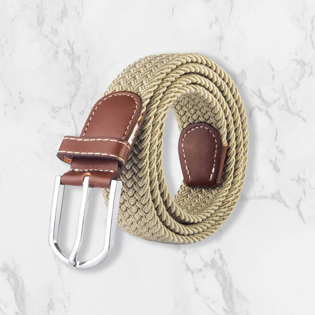 Woven Elasticated Belt For Men Or Women In Beige