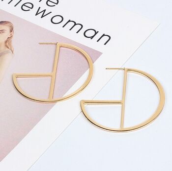 Large Art Deco Inspired Gold Plated Hoop Earrings, 3 of 6