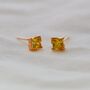 Rose Gold Princess Cut Birthstone Earrings November Topaz, thumbnail 1 of 5
