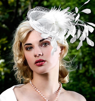 Bridal Feather Cocktail Hat With Net Veil, 3 of 7